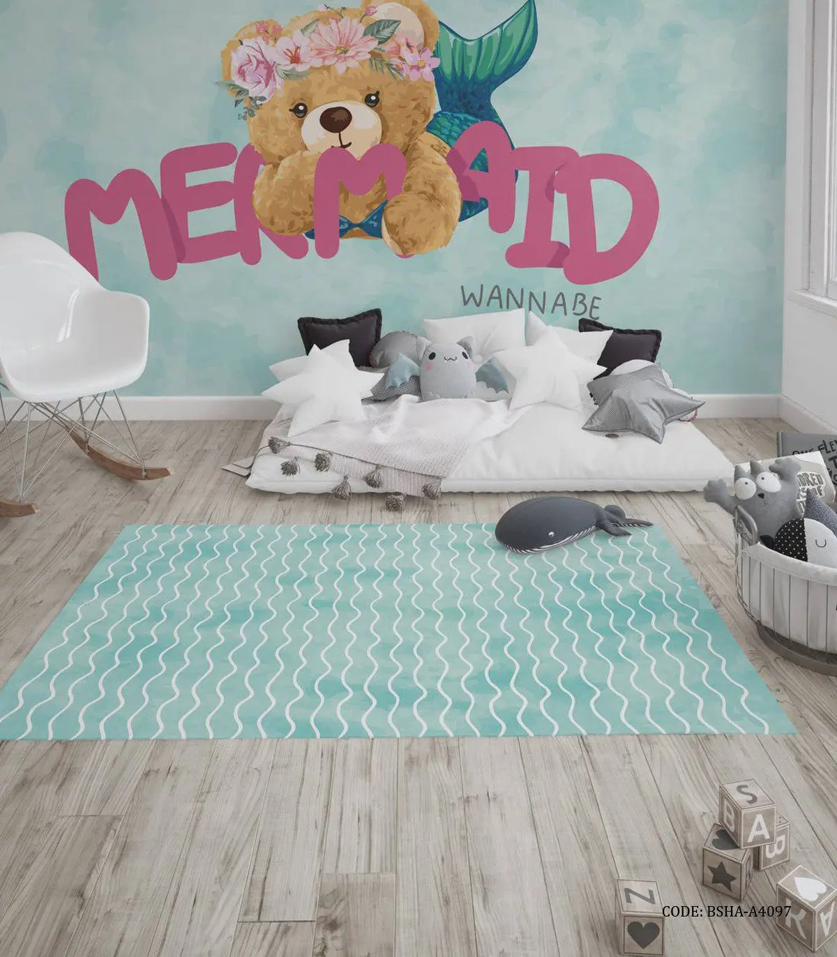 فرش اتاق دخترانه طرح خرس پری دریایی مدل MERMAID