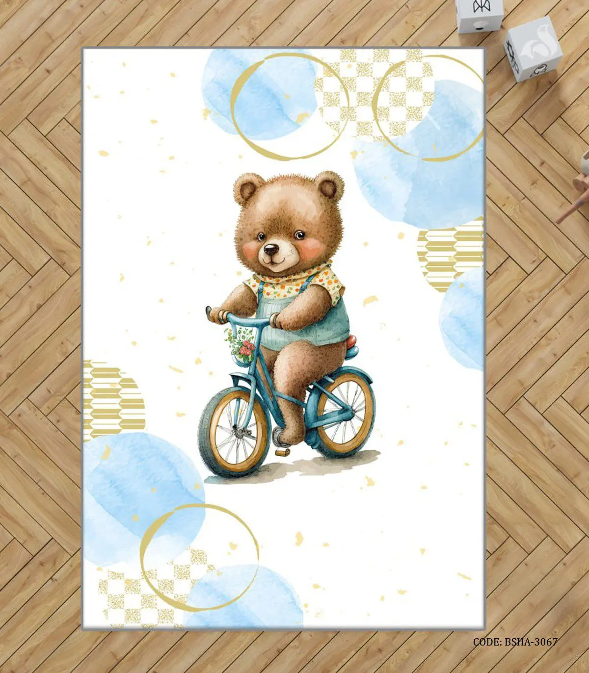 فرش اتاق پسرانه طرح خرس موتور سوار مدل Bear Driver
