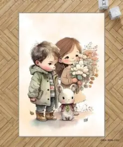 فرش اتاق کودک طرح دختر و پسر مدل Lovely Kids
