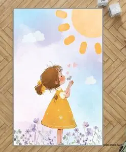 فرش اتاق کودک دخترانه طرح دختر خرس مدل  Sunny Day