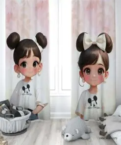 پرده پانچی دو تکه اتاق دخترانه  طرح دختر مدل Qute Girl