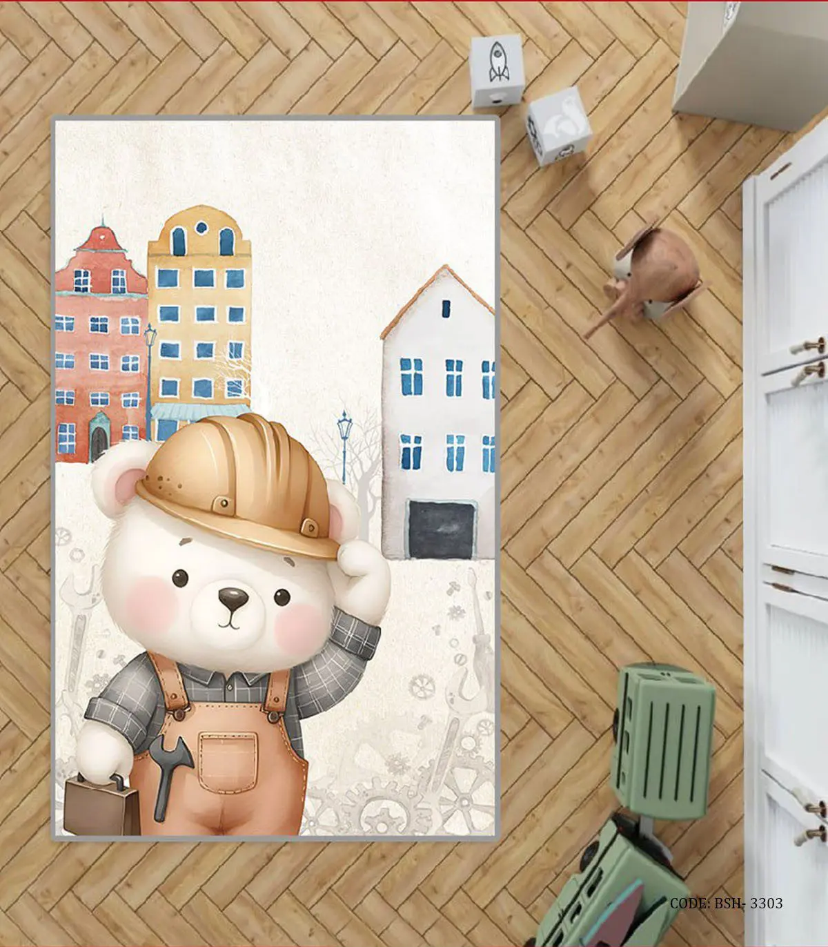 فرش اتاق پسرانه طرح خرس پاندا و کوالا مدل Repairman