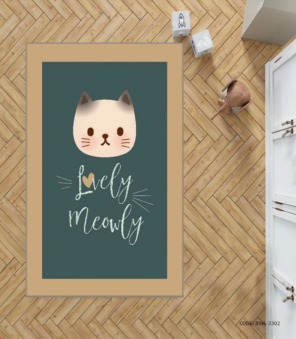 فرش اتاق دخترانه طرح گربه مدلlovely Meow