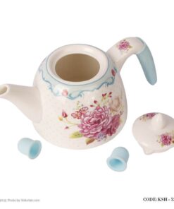 سرویس کتری و قوری چینی مدل گل سرخی آبی