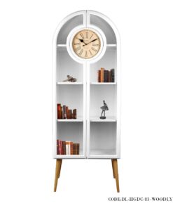 ویترین کتابخانه چوبی ساعت دار با درب شیشه ای مدل WOODLYN