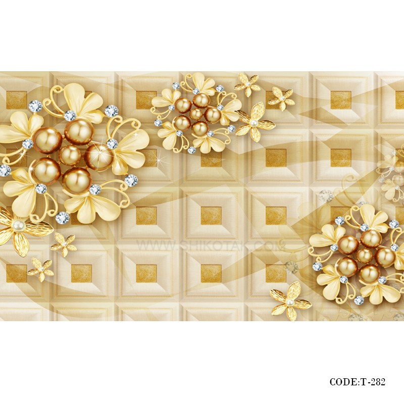 پوستر دیواری سه بعدی پارچه ای طرح مروارید طلا