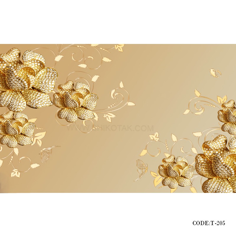 پوستر کاغذی دیواری 3D طرح گل طلایی