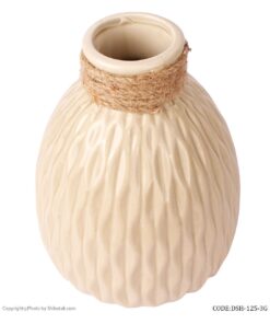 گلدان سرامیکی رنگ بژ لبه کنفی