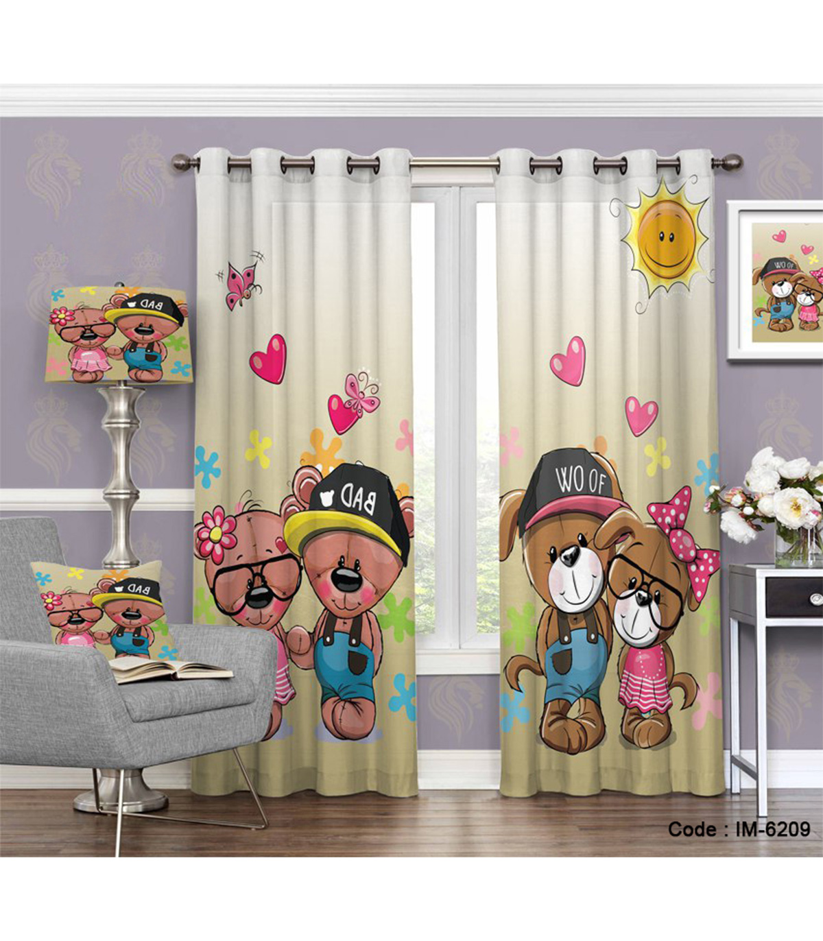 پرده کارتونی بچه گانه طرح خرس و خرگوش