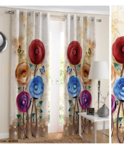 پرده دو تکه پانچی طرح گل های کاغذی