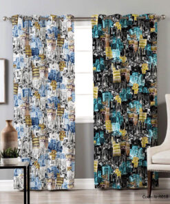 پرده پانچی دو تکه اتاق خواب مدل برج