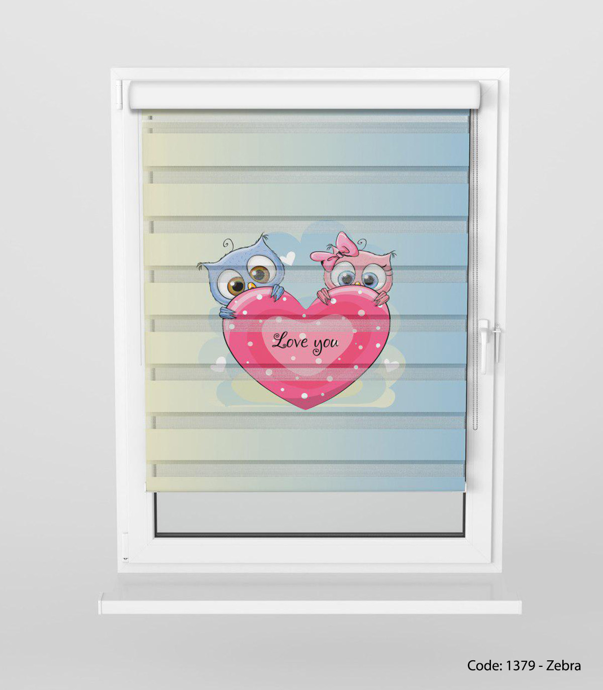 پرده زبرا قلبی کودکانه دخترانه مدل LOVE YOU