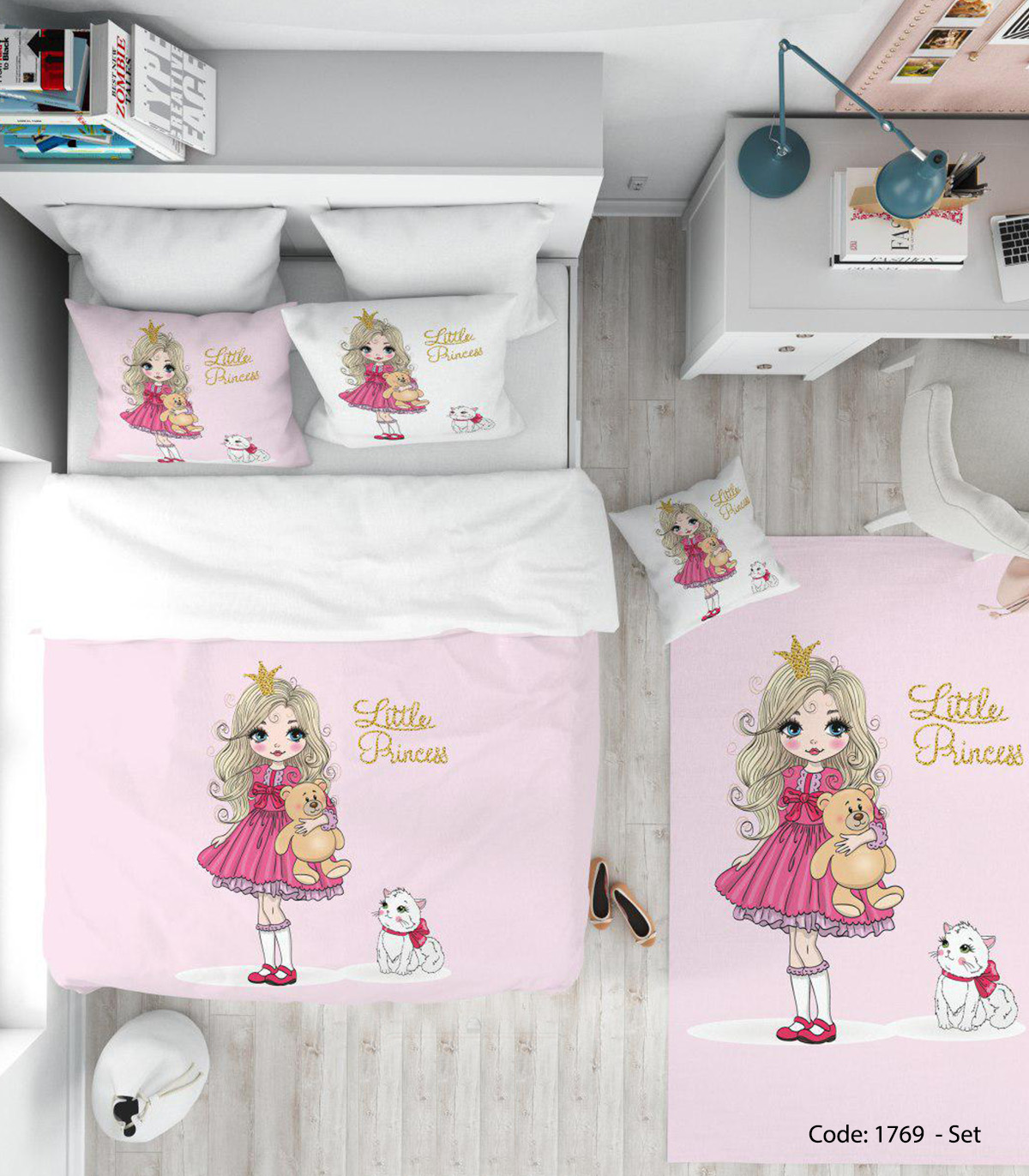 ست ملحفه چاپی و روتختی اتاق کودک مدل BEAR AND CAT