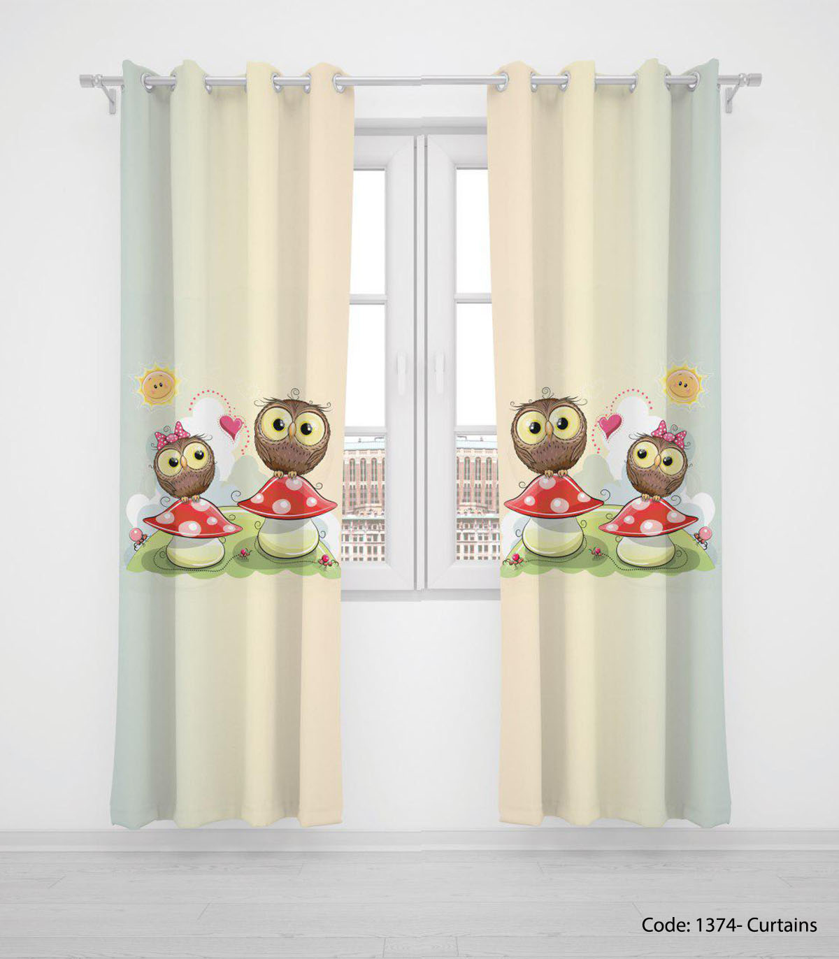 پرده پانچی اتاق کودک مدل OWL AND MUSHROOM
