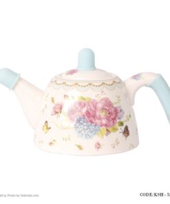 ست کتری قوری سرامیکی مدل گل سرخی آبی