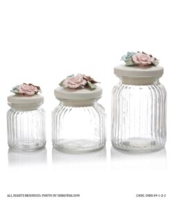 بانکه حبوبات شیشه ای در گل دار مدل رز