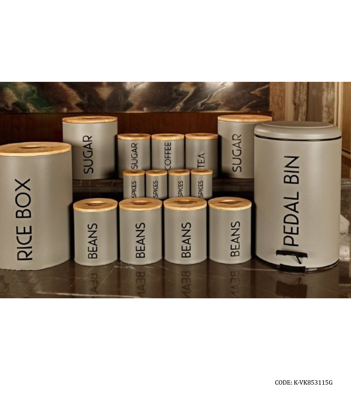 سرویس آشپزخانه درب چوبی 30 تکه طوسی مدل SMART GRAY