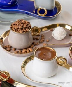 ست قهوه خوری چینی کافی شاپی ترک 6 عددی رنگی