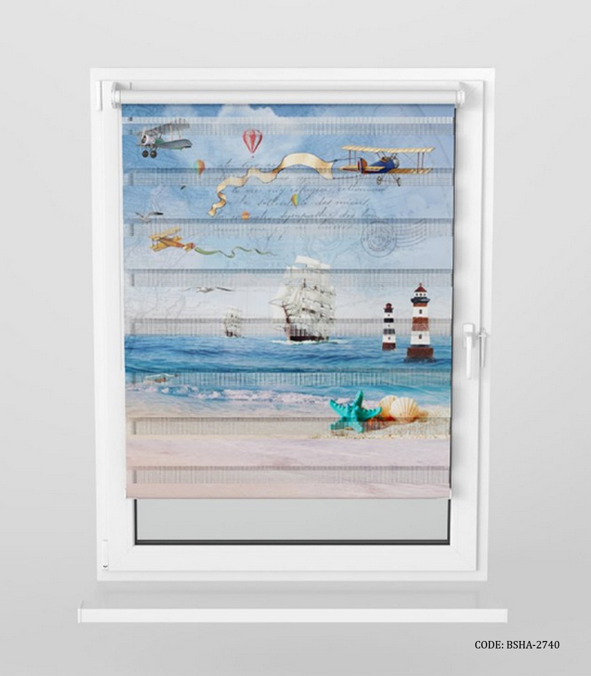 پرده زبرا اتاق پسرانه تم دریایی مدل Lighthouse