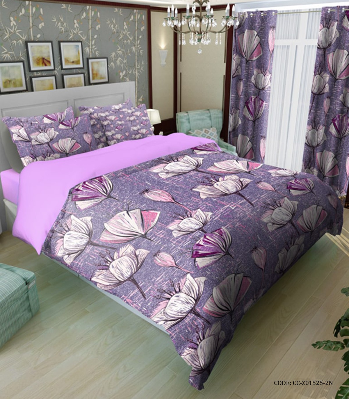 سرویس روتختی فانتزی بنفش طرح گل مدل سلین