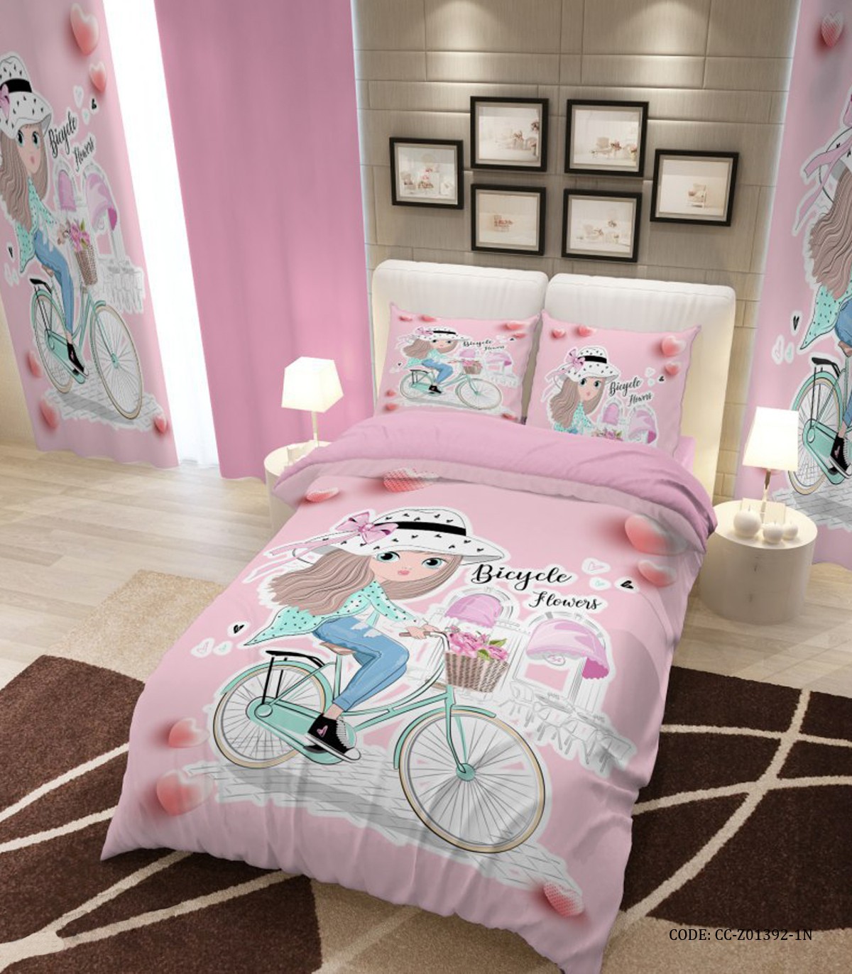 روتختی کودک دخترانه لحاف دوخت دار مدل Bicycle Flower
