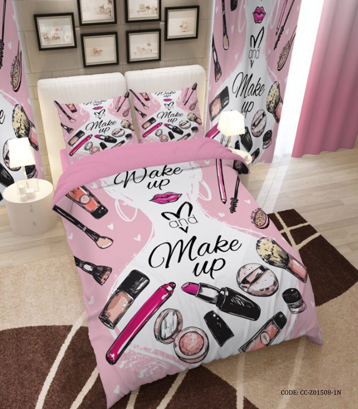ست روتختی دخترانه نوجوان طرح لوازم آرایشی مدل Make Up Time