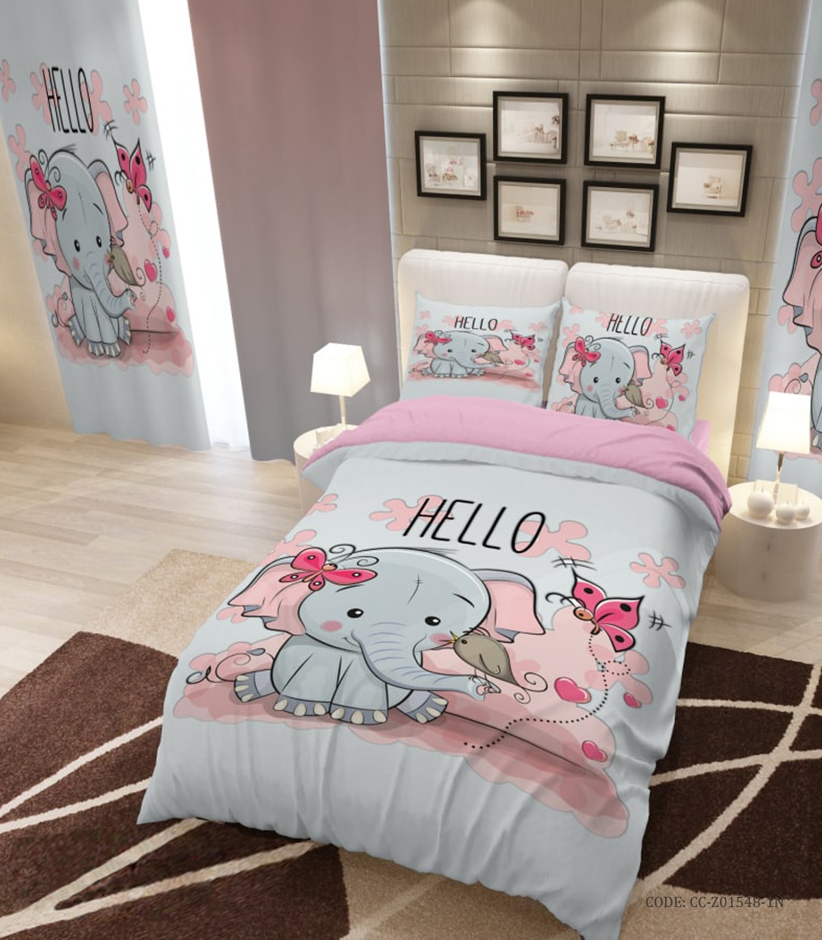روتختی دخترانه بچه گانه با طرح فیل مدل Hello