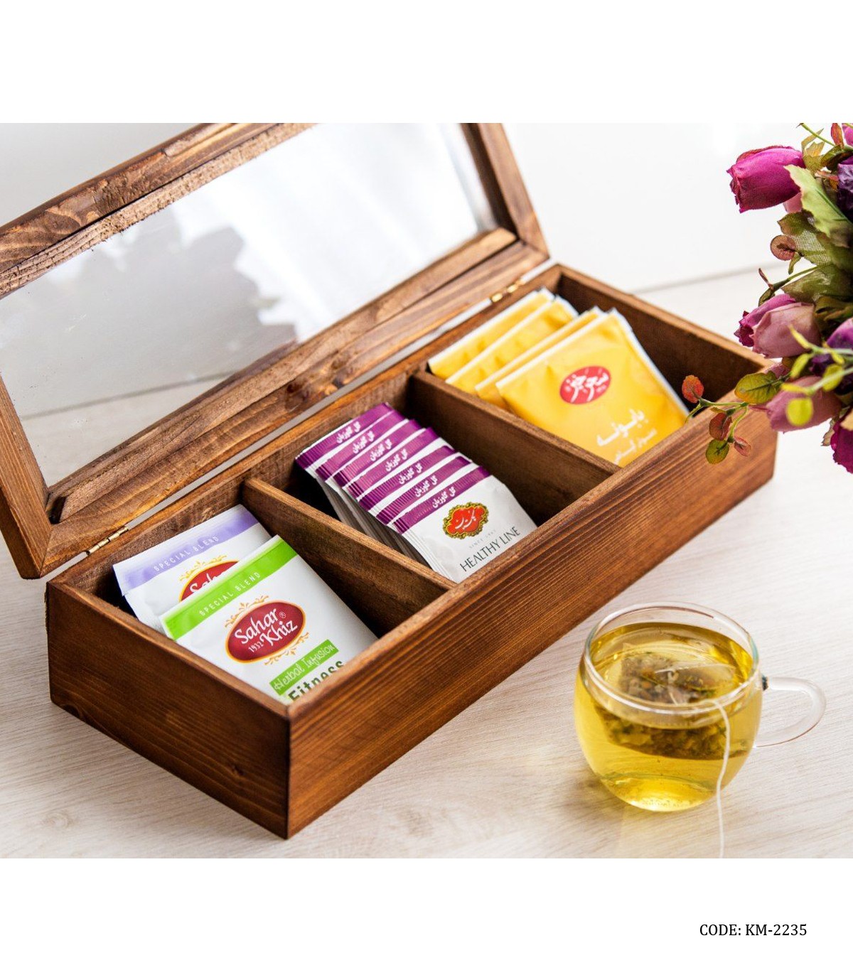 جعبه تی بگ 3 خانه چوبی مدل الکسا