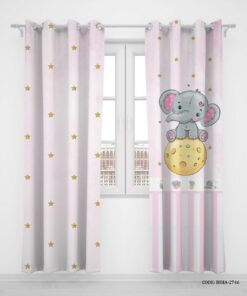 پرده پانچی دو تکه اتاق کودک دخترانه طرح فیل مدل Little Elephant