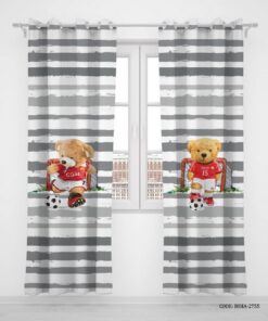 پرده پانچی دو تکه اتاق کودک پسرانه طرح خرس مدل Sooccer Player