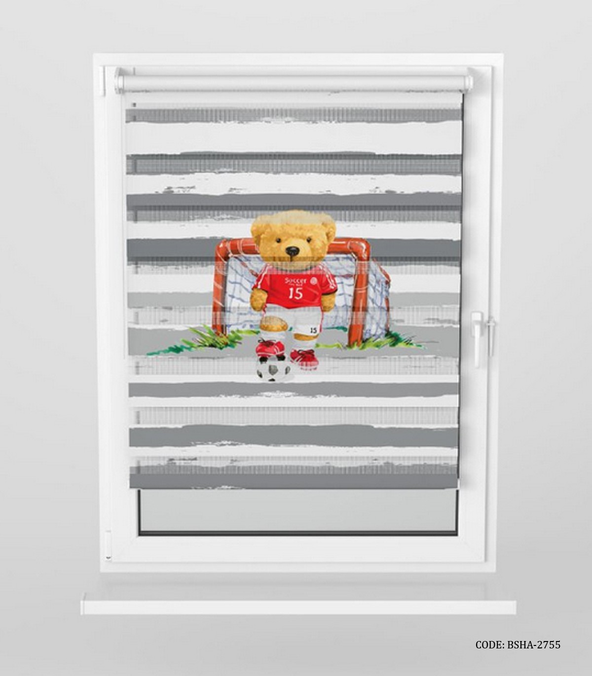 پرده زبرا اتاق کودک پسرانه طرح خرس مدل Sooccer Player