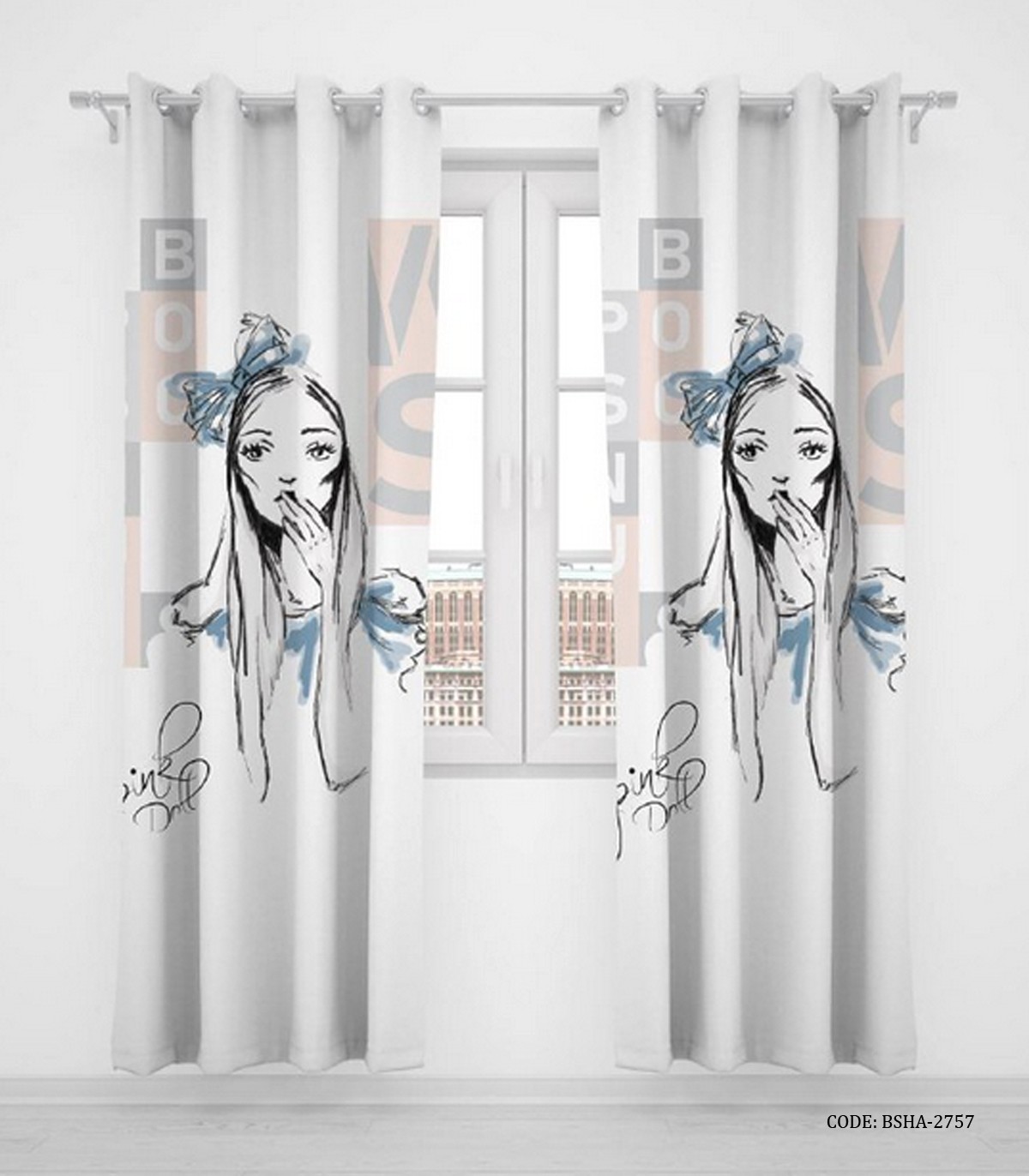 پرده پانچی دو تکه اتاق کودک دخترانه مدل Girls