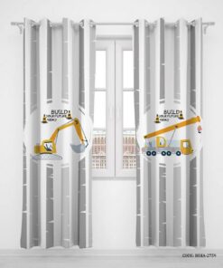 پرده پانچی دو تکه اتاق کودک پسرانه طرح جرثقیل مدل Build Your Future