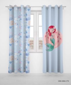 پرده پانچی دو تکه اتاق دخترانه طرح پری دریایی مدل Pink Mermaid