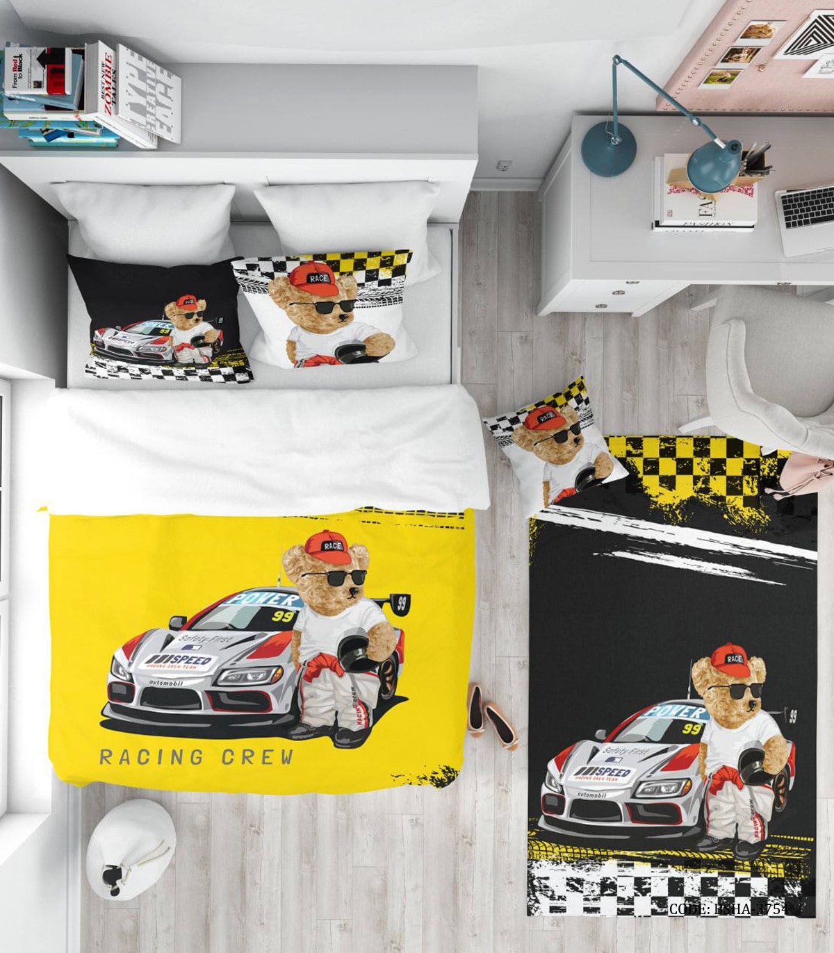 روتختی کودک پسرانه طرح تدی و ماشین مسابقه مدل Racing Crew