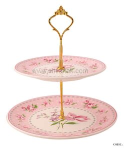 شیرینی خوری سرامیکی  دسته طلایی آنجلا صورتی