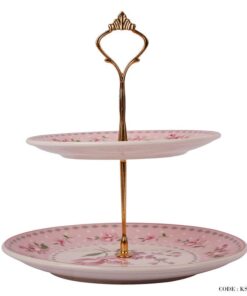 شیرینی خوری سرامیکی  دسته طلایی آنجلا صورتی