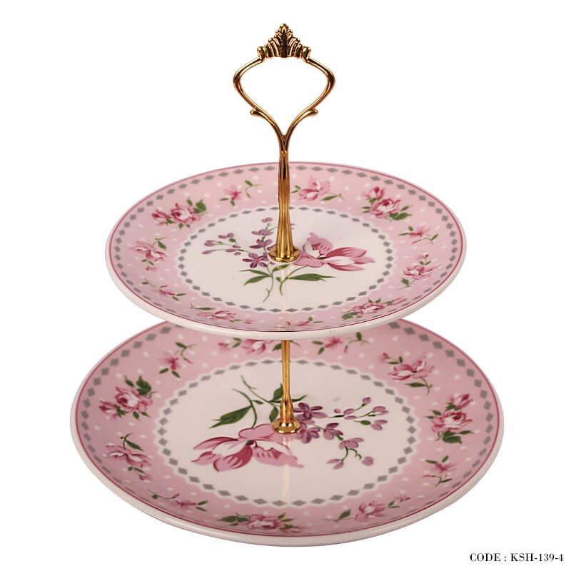 شیرینی خوری سرامیکی  دسته طلایی آنجلا صورتی