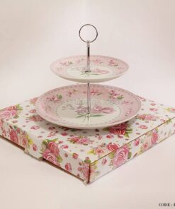 شیرینی خوری سرامیکی  دسته طلایی آنجلا صورتی