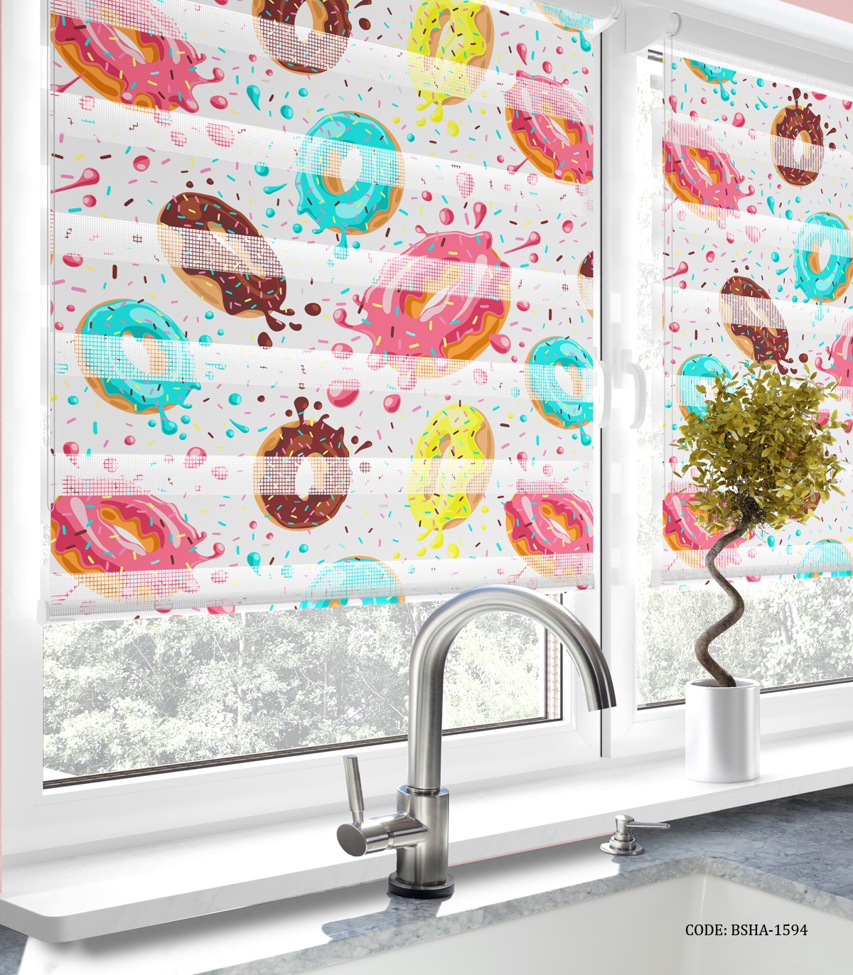 پرده زبرا آشپزخانه طرح دونات شکلاتی