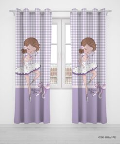 پرده پانچی دو تکه اتاق دخترانه طرح بالرین مدل Ballerina Style