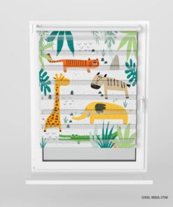 پرده زبرا اتاق پسرانه طرح ببر و  زرافه و فیل مدل In the Jungle