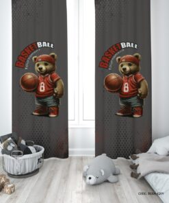پرده پانچی دو تکه اتاق پسرانه طرح خرس تدی بسکتبالیست مدل Basketball