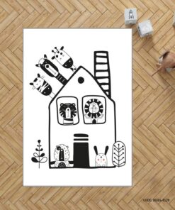 فرش سیاه و سفید اتاق پسرانه طرح حیوانات مدل Home in Jungle