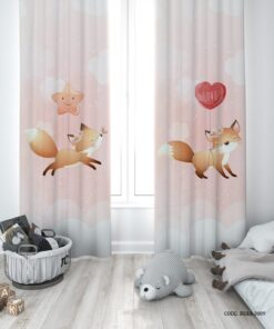 پرده پانچی دو تکه اتاق دخترانه طرح روباه مدل Little Foxy