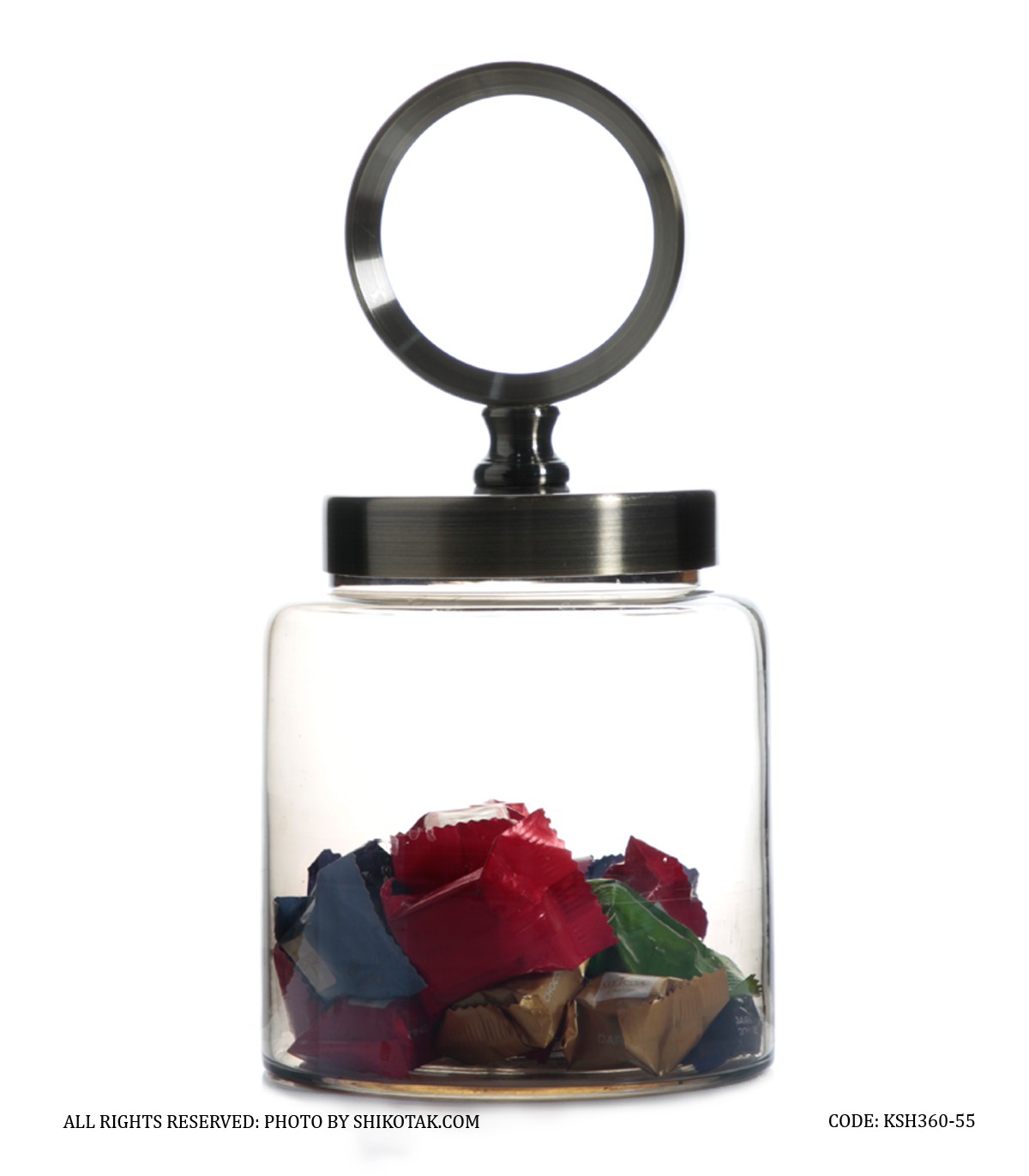 بانکه شیشه ای با درب فلزی دایره ای