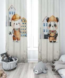 پرده پانچی دو تکه اتاق پسرانه طرح خرس پاندا و کوالا مدل Repairman