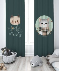 پرده پانچی دو تکه اتاق دخترانه طرح گربه مدلlovely Meow