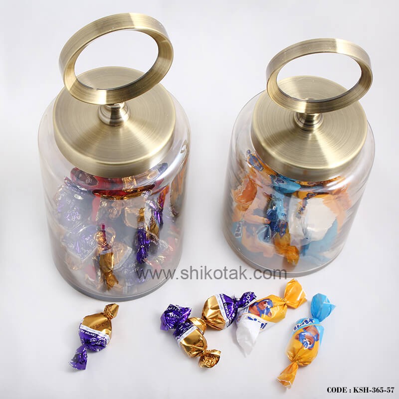 بانکه شیشه ای با درب فلزی دایره ای